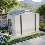 Metal Outdoor Storage Shed 8 X 6 Ft With Pitched Roof And Side Window - White / Gray