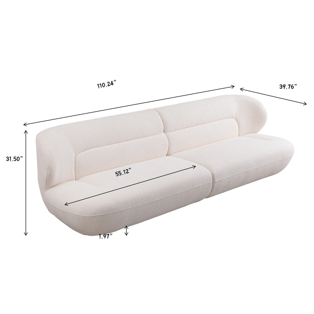 Modern Fashion Yp40116W Circular Curve Design Sofa, 4 Seater For Office & Bedroom - White