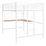 Full Loft Bed With Desk And Grid - White