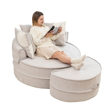 Modern Oversized Round Barrel Accent Chair With Ottoman