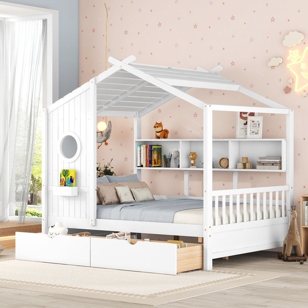 Modern Design House Bed With Storage Shelf
