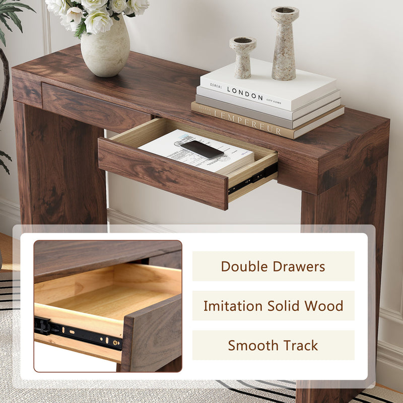 Console Table With Double Drawers - Walnut