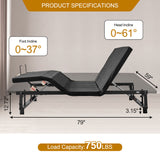 Adjustable Bed Base Frame Queen With Head And Foot Incline Wireless Remote - Antique Black