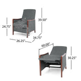 Mendota - Mid Century Modern Fabric Channel Stitch Wood Pushback Recliner - Gray