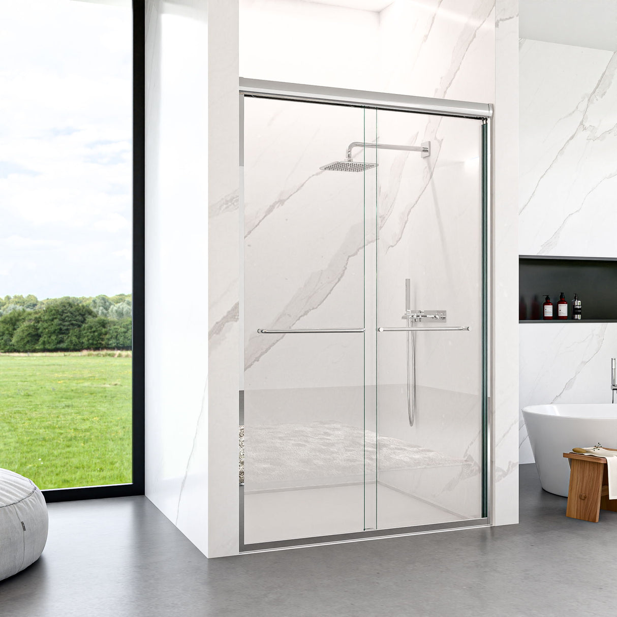 Modern Semi Frameless Double Sliding Shower Door