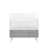 Bookshelf With 3 Bins, Storage Shelf For Toys And Books - White