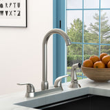 Kitchen Sink Faucet With 2 Handles And Pull Out Side Sprayer, 4 Hole Installation