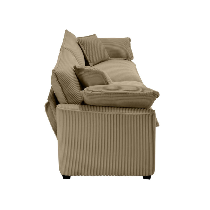 Modern Fabric Living Room Sofa Two Piece Set, Two 2-Seater Sofas with 8 Cushion Upholstery Large Deep Seat Recliner, Tan Corduroy Fabric