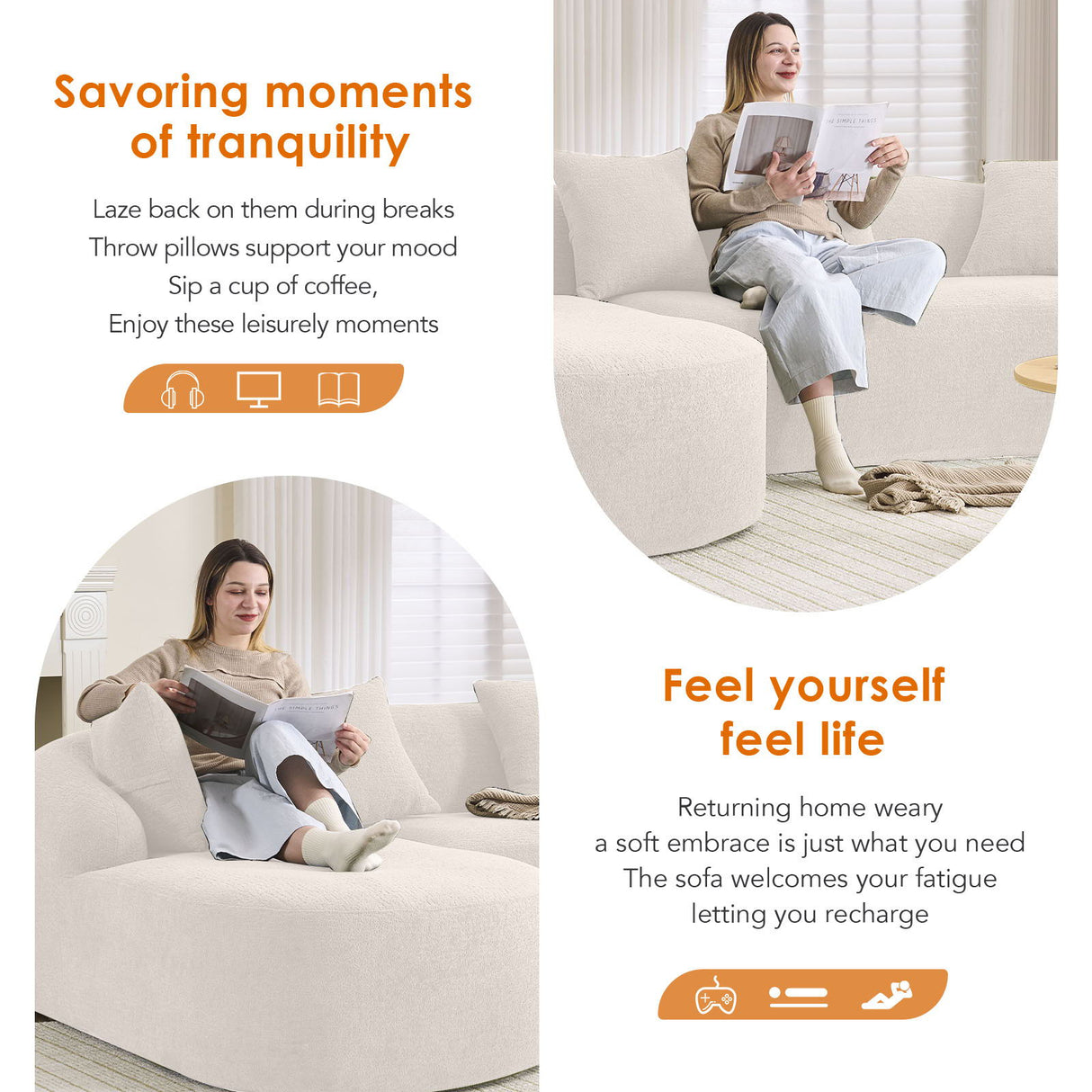 Combined Sofa With 4 Pillows