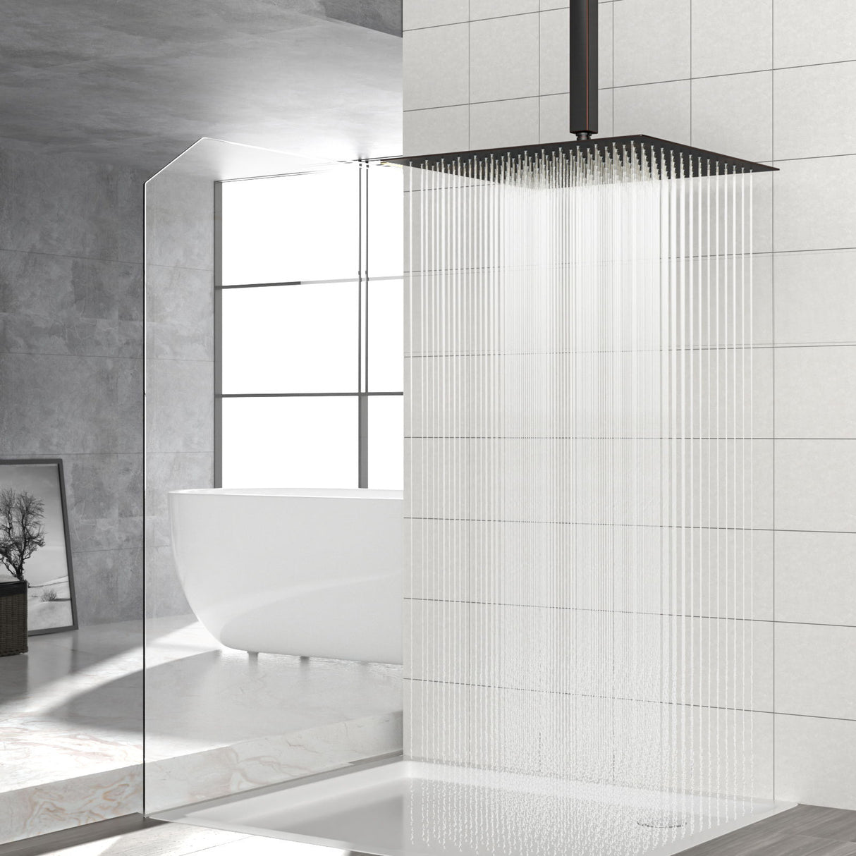 16" Square Rainfall Shower Head Fixed Wall Mount With Full Body Coverage & Self Cleaning Silicone Nozzles