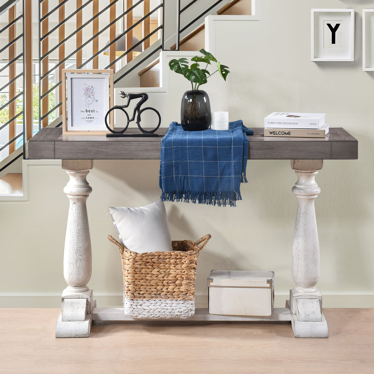 Farmhouse Retro Design Pedestal Sofa Tabe