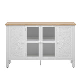 Retro TV Stand With 3 Spacious Cabinets, Glass Cabinet Doors And Anti-Tip Device