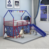 Jack - House Loft Bed With Slide And Curtain Set