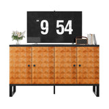 Modern Buffet Cabinet With Storage Space, Retro Style 4 Door Wooden Storage Cabinet, Multifunctional Decorative Cabinet With Geometric Patterns, Suitable For Living Room, Dining Room, Entrance - Orange / Yellow