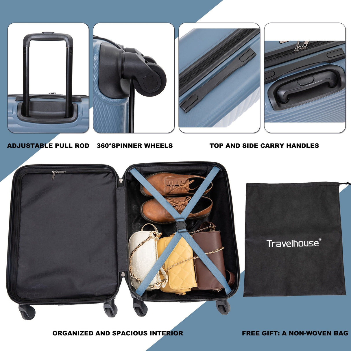 3 Piece Luggage Sets Lightweight Suitcase With Two Hooks, Spinner Wheels, Tsa Lock