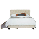Queen Bed With Pull Out Trundle & Storage Drawers, No Box Spring Required, Space Saving Design - Beige