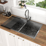 Double Bowl Drop In Kitchen Sink, 16 Gauge Stainless Steel With 2 9" Deep Basins - Gunmetal Black
