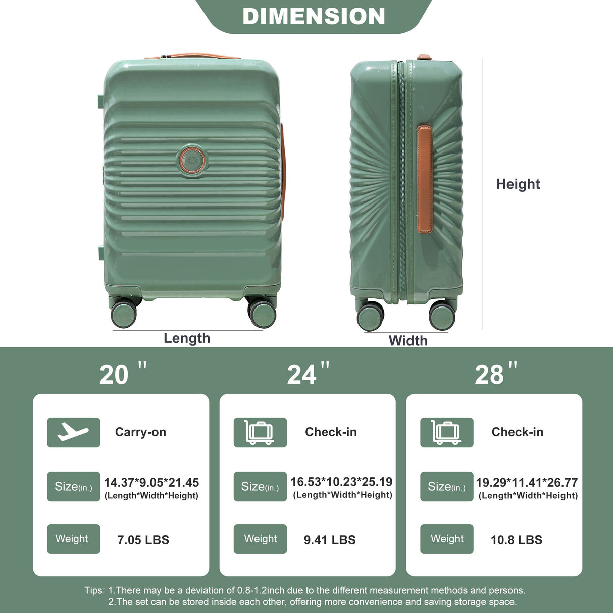 24" Luggage Lightweight Suitcase Tsa Lock USB Port Luggage Wheel