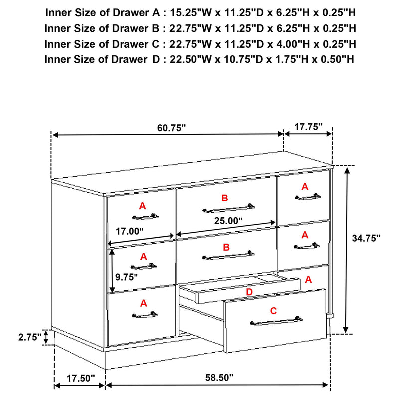 Edmondson - 9 Drawer Dresser With Hidden Jewelry Tray - Natural / Gray
