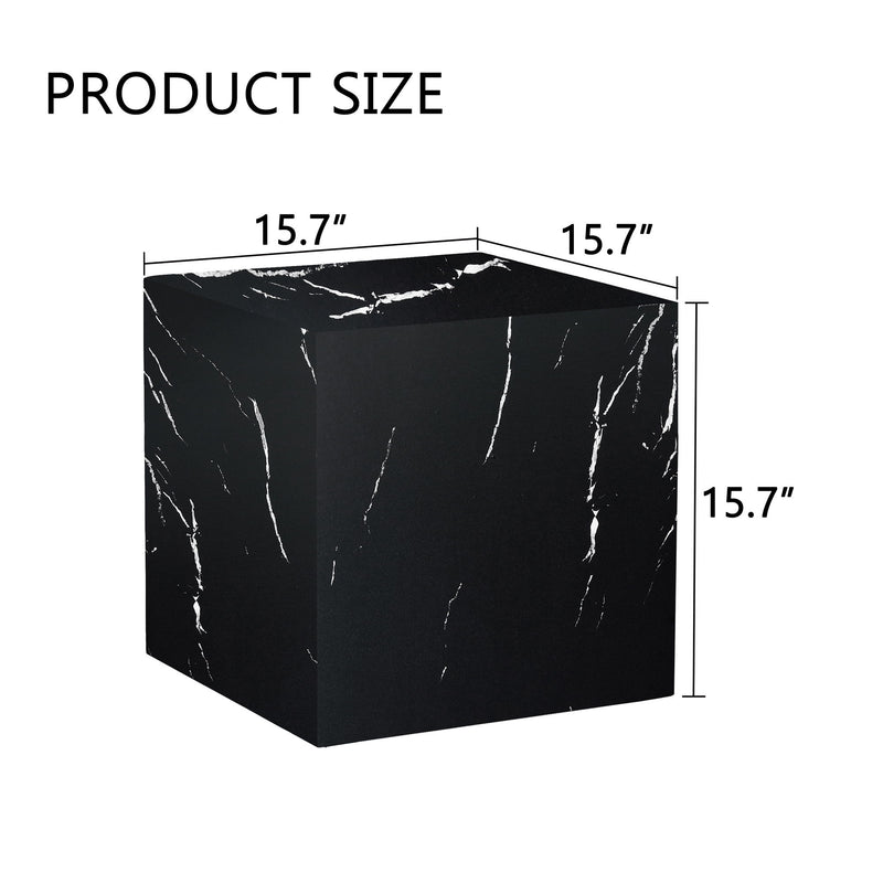 Luxurious Marble Texture Coffee Table Cube Design Elegant Living Room Accent - Black