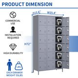 Lockers 18 Door With Lock For Employees, Storage Cabinet For Home Gym Office School Garage - Gray