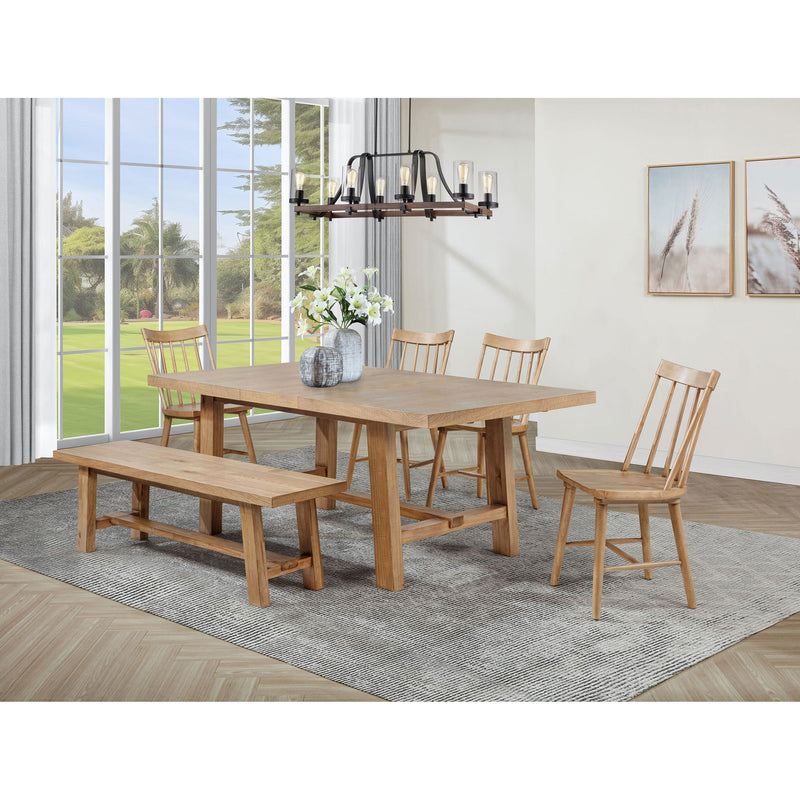 6 Piece Extension Leaf Dining Set With Expandable Table, Spindle Back Chairs And Bench - Natural