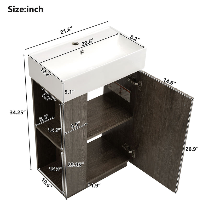 Bathroom Vanity With Sink, Freestanding Wood Grain Cabinet With Storage