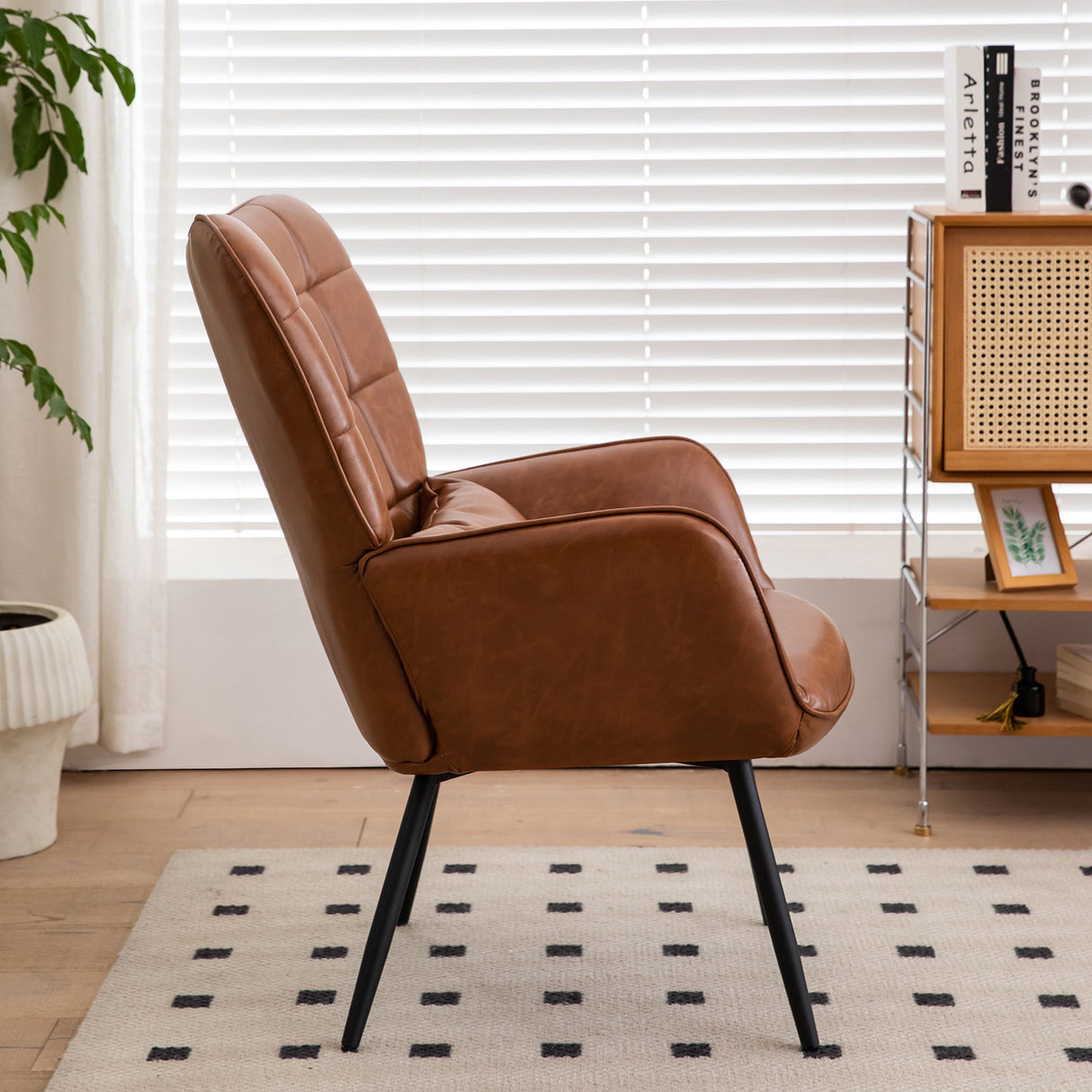 Modern Accent Arm Chair High Back With Metal Legs And Soft Padded