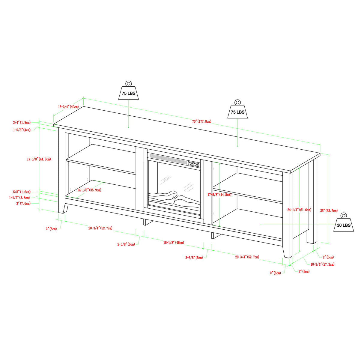Modern Transitional 3 Shelf Open Storage 70" TV Stand For 80" TVs