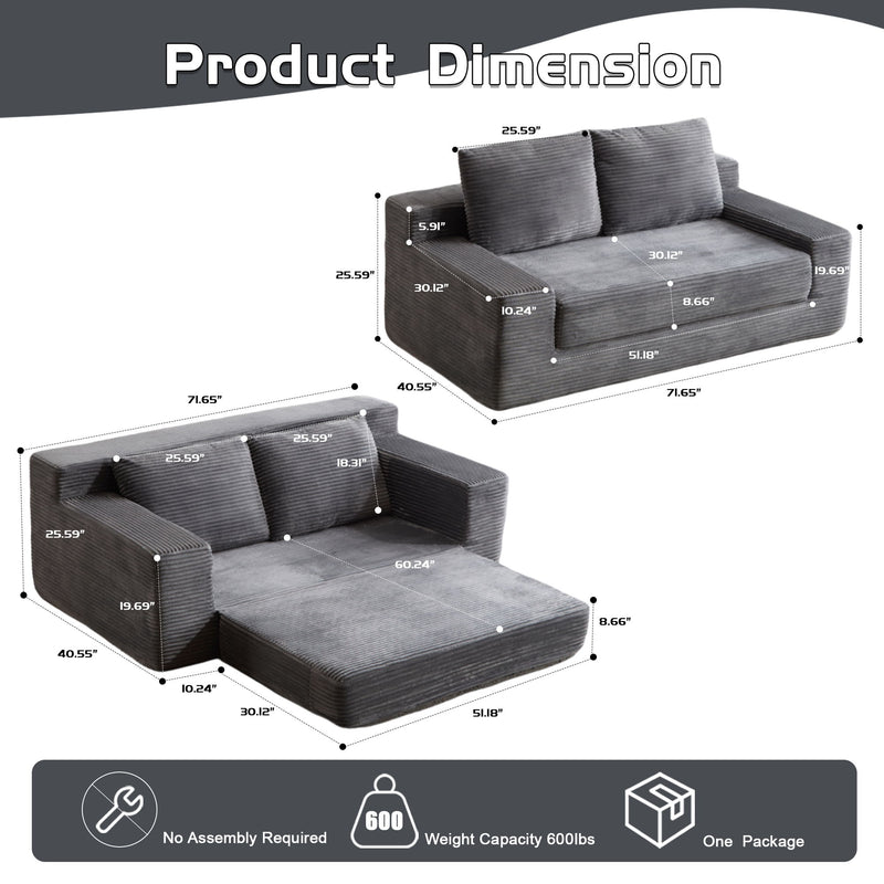 Comfortable Deep Seat Loveseat Sofa Bed, Reversible Cushion With Pillows