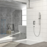 Ceiling Mounted Square Shower System With Adjustable Slide Bar, 16" Rainfall Shower With Handheld - Brushed Nickel