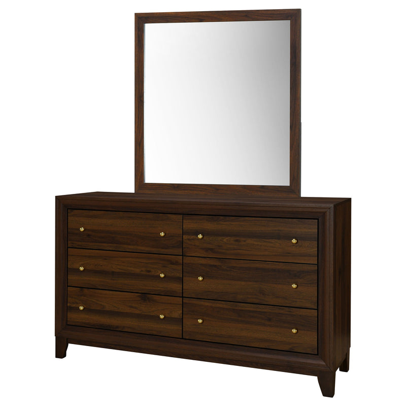 Anza - 6 Drawer Dresser With Mirro - Walnut