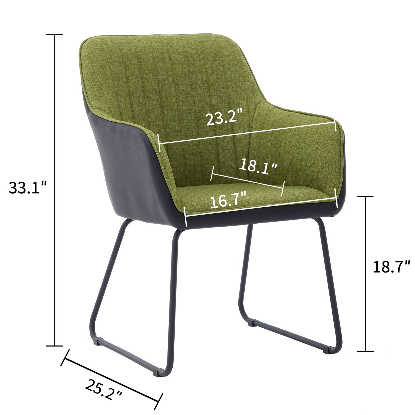 TS leisure chair dining chair, Integrated leisure armchair, modern leather splicing linen dining chair, comfortable decorative chair, metal leg cushioned office chair 1pc Green+Dark Grey