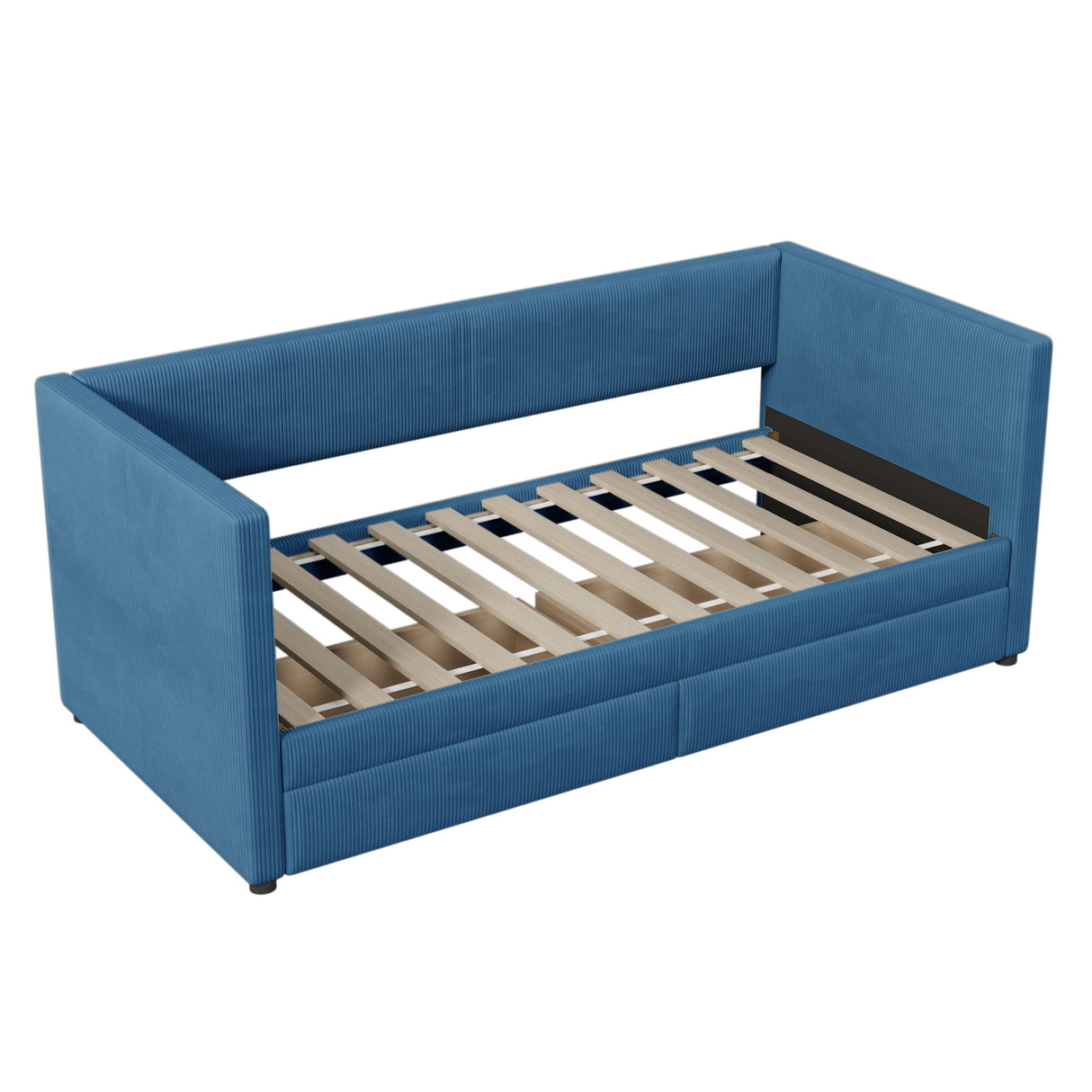 Corduroy Daybed With Two Drawers And Wood Slat