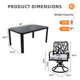 7 Pieces Outdoor Patio Furniture Set, Modern Dining Set With 6 Swivel Rockers Sunbrella Fabric, Rectangular Table With Umbrella Hole - Bourbon Brown