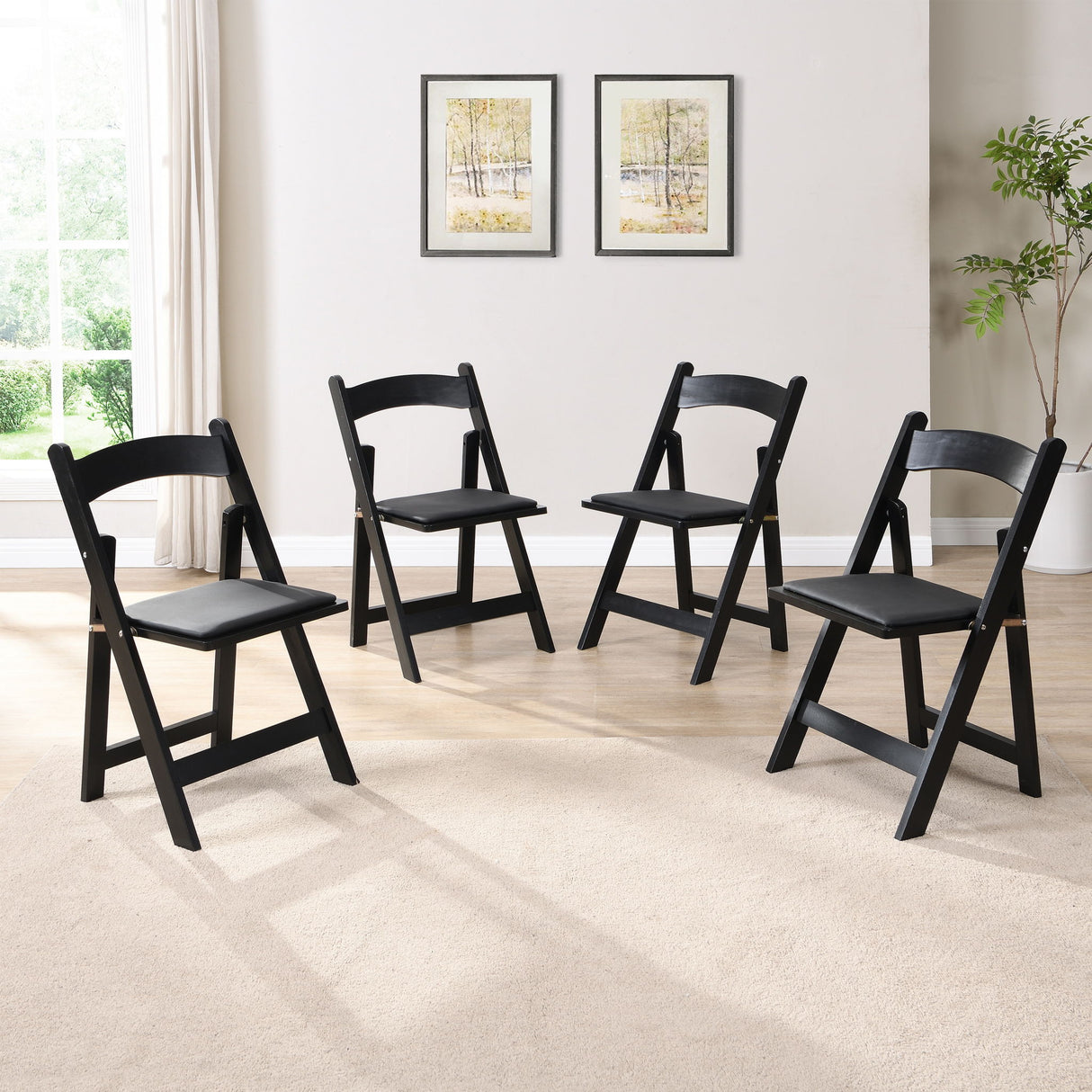 Solid Wood Upholstered Folding Chair Set, Dining Room (Set of 4)