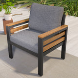 4 Piece Outdoor Furniture Sofa Set For 5 People With Acacia Wood Armrests, Removable Cushion