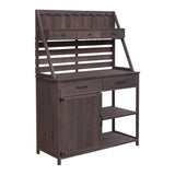 Potting Bench With 5 Drawer Storage And Slatted Back Panel, Garden Workstation - Brown