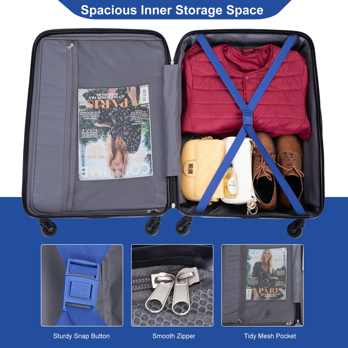 Expandable 3 Piece Luggage Sets Lightweight & Durable Suitcase, Spinner Wheels, Tsa Lock