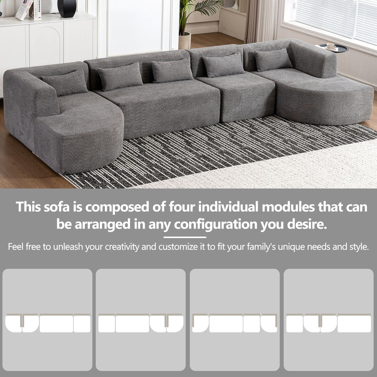 Upholstered Sofa Free Combined Sofa Couch With 2 Chaise Lounge And Five Back Pillows For Living Room