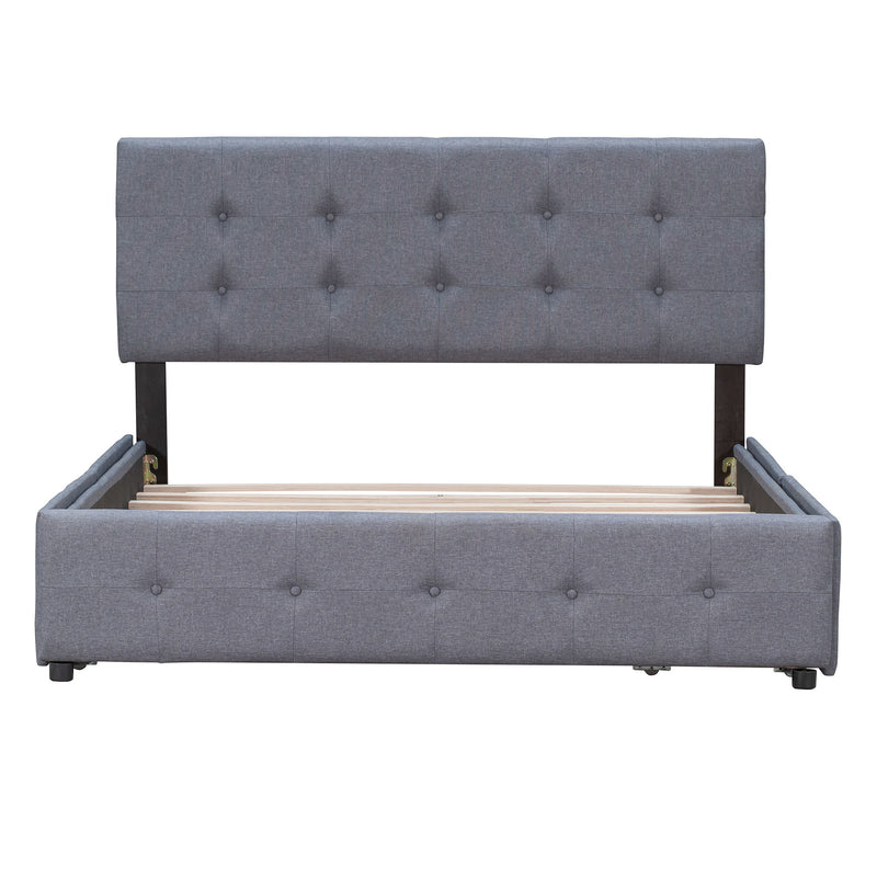 Upholstered Platform Bed With Classic Headboard And Drawers, No Box Spring Needed