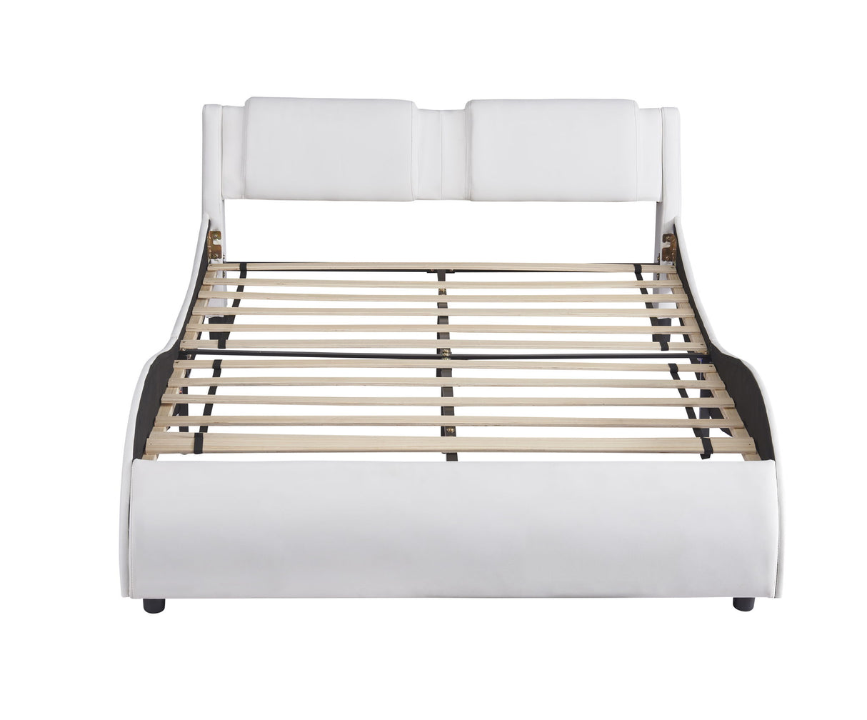 Upholstered Platform Bed With LED Light, Frame Slatted