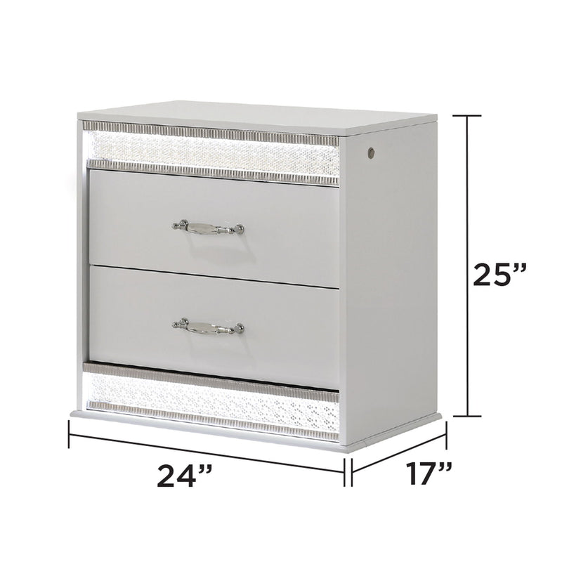 Glam - 2 Drawer Nightstand & LED Lighting - White