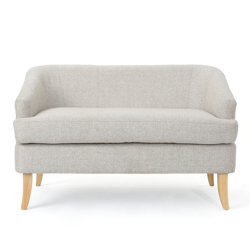 Mid Century Modern Loveseat With Polyester Upholstery And Birch Wood Frame - Beige