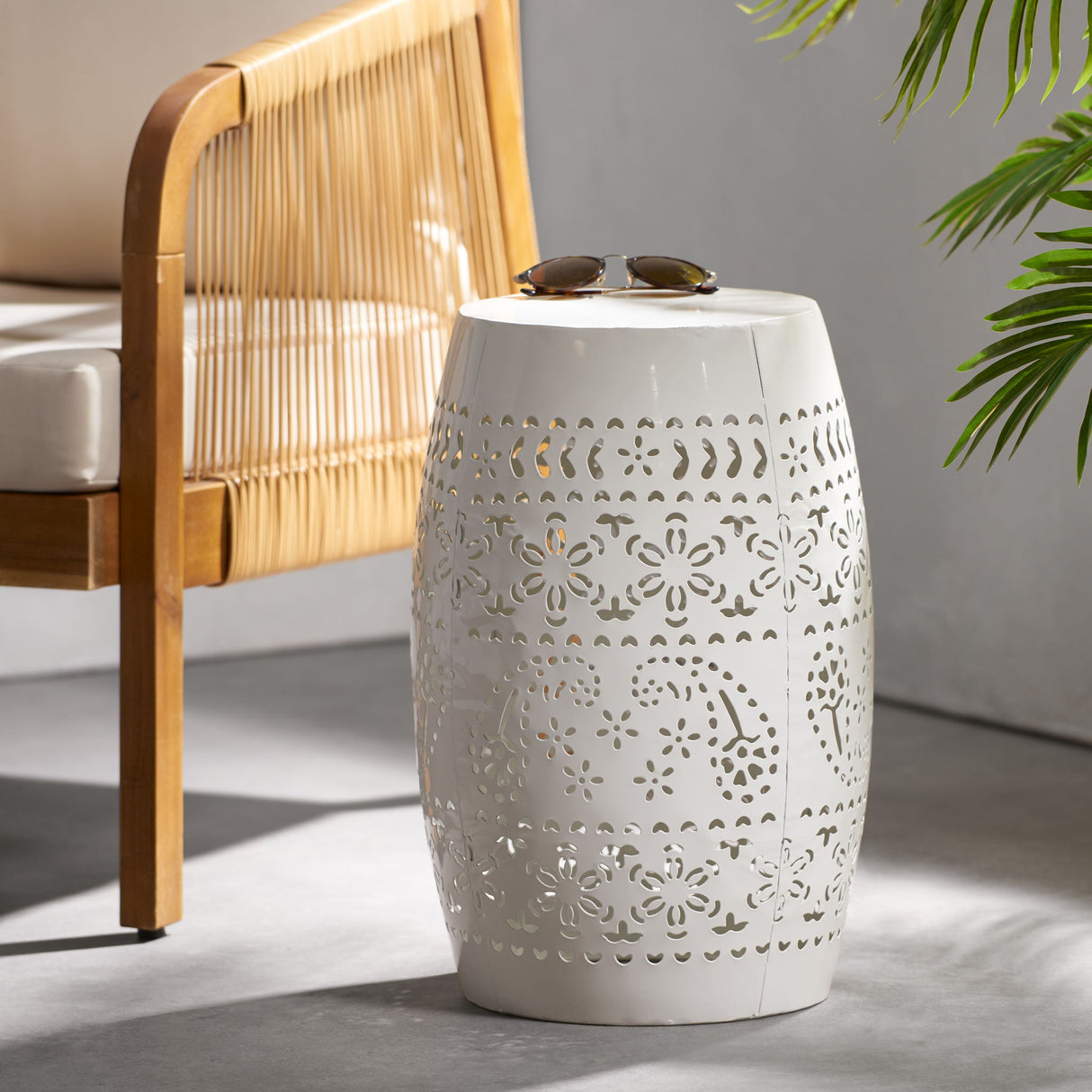 Transitional Ruby - Side Table With Lace Cut Design - White