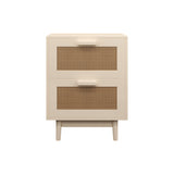 Nightstand With 2 Drawers, Storage Side Table For Bedroom - Antique Natural / Rattan