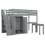 Loft Bed With Stairs, Bookshelf, Drawers, Desk & Wardrobe, Space Saving Multifunctional Furniture