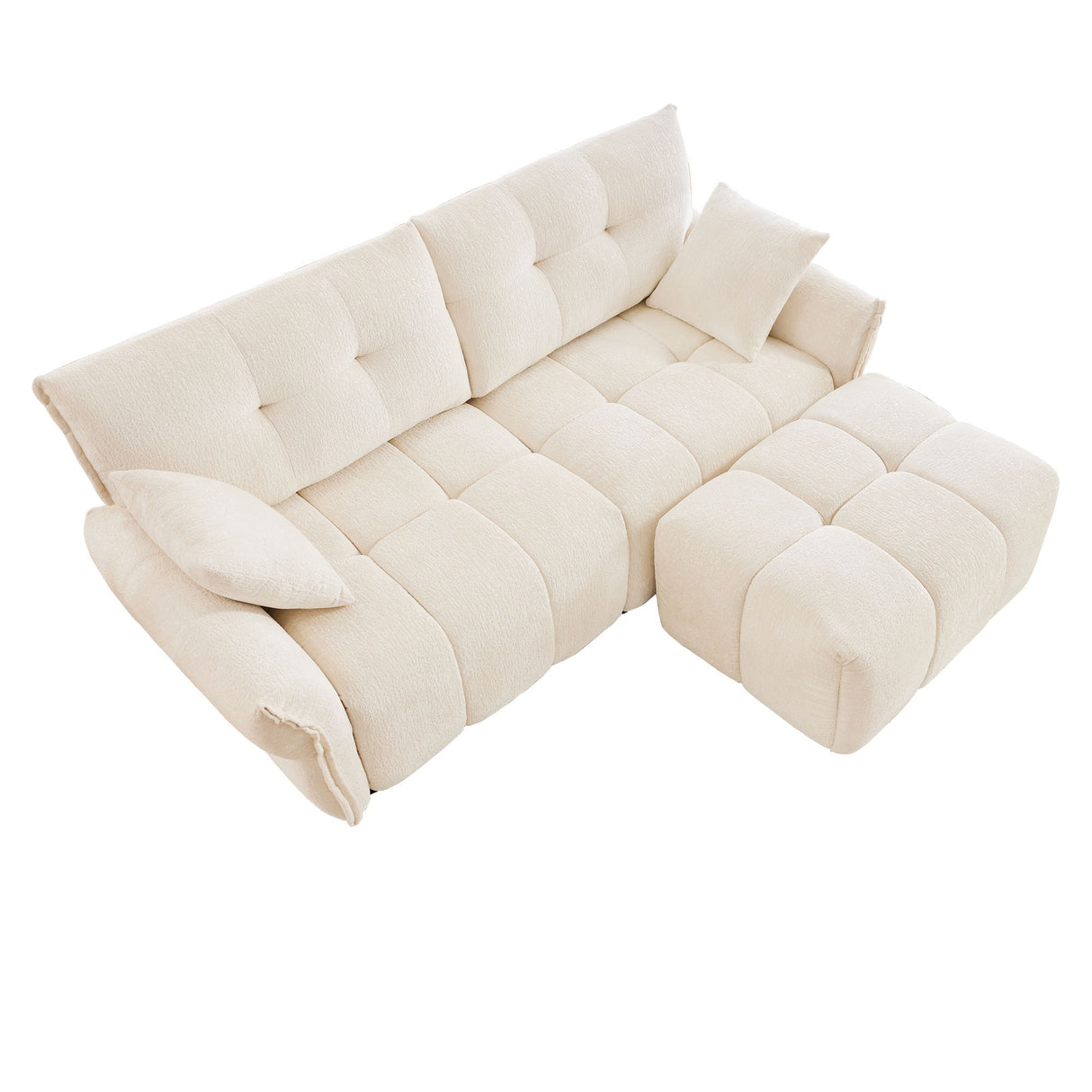 Elegant Sofa Set With Ottoman And Pillows, Textured Chenille, High Resilience Cushions