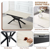 Rectangular Extendable Dining Table With Geometric X Frame, Kitchen Table For Dining Room - Beige