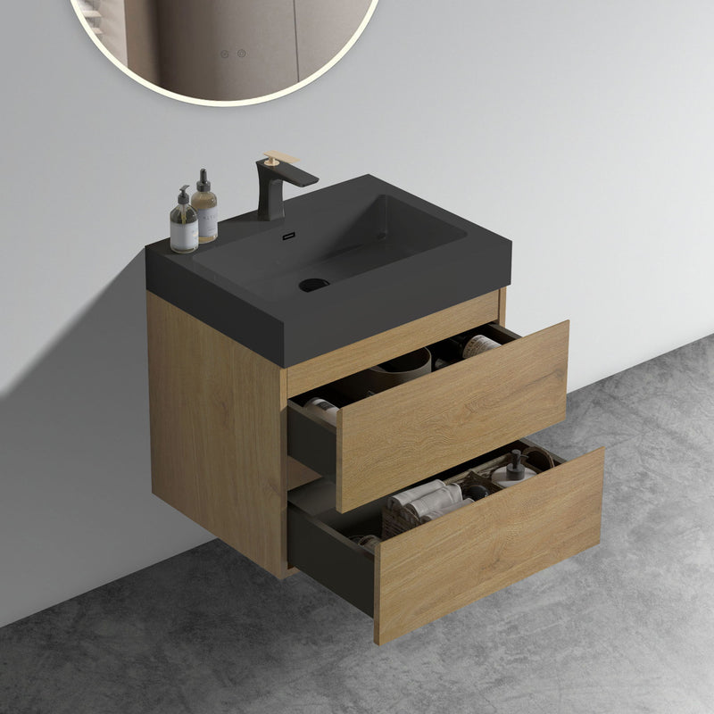 Alice - Natural Oak Bathroom Vanity With Sink, Large Storage Wall Mounted Floating Bathroom Vanity For Modern Bathroom, One-Piece Sink Basin Without Drain